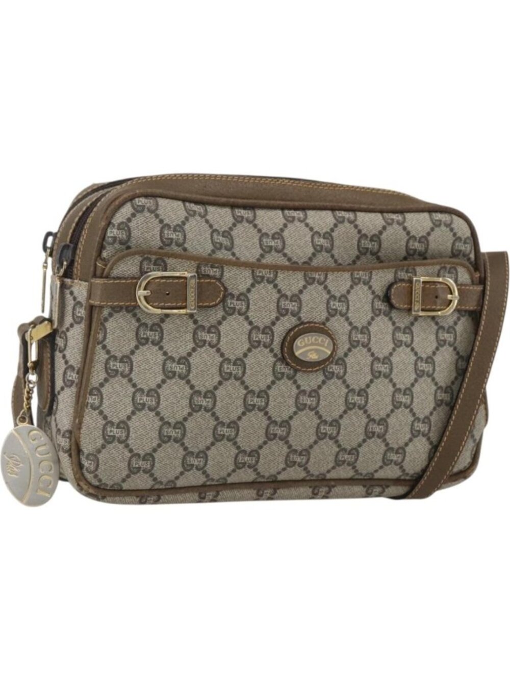 GUCCI GG Plus Supreme Shoulder Bag PVC Leather Beige Gold